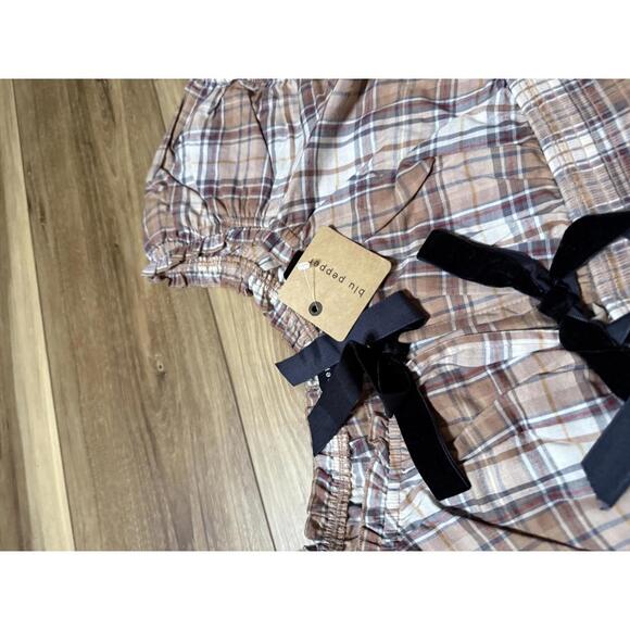 NWT! Blu Pepper Plaid Bow Top in Brown Size Small - Picture 3 of 6